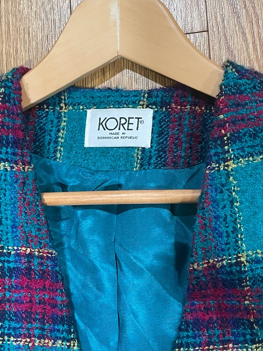 Vintage 80s Koret Plaid Wool Blend Tweed Blazer Jacket Size 10 Retro Career Glam - Picture 7 of 16